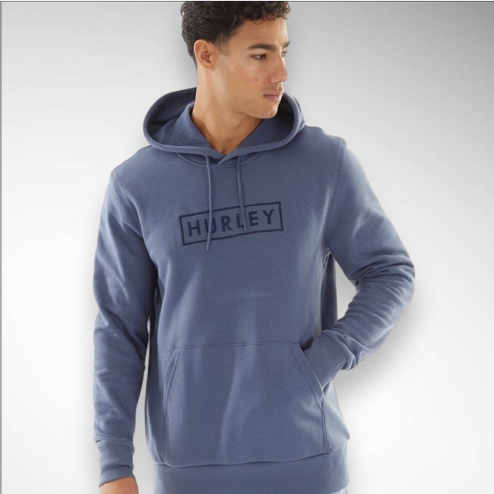 HURLEY  Men's Boxed Logo Pullover Hoodie In Diffused Blue Medium | EUC‎